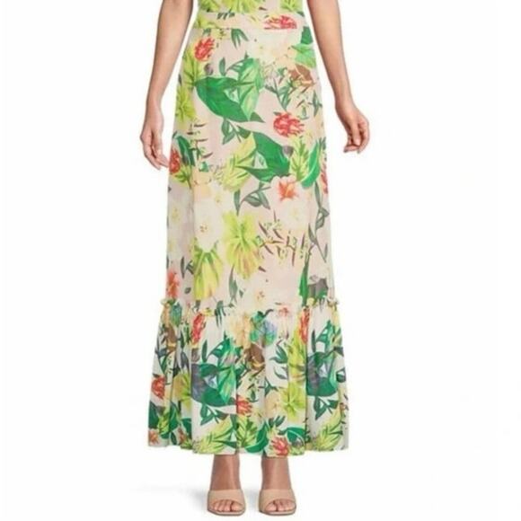ANTONIO MELANI Women's 12 Cotton Perla Tropical Floral Print Tiered Maxi Skirt - Picture 1 of 12